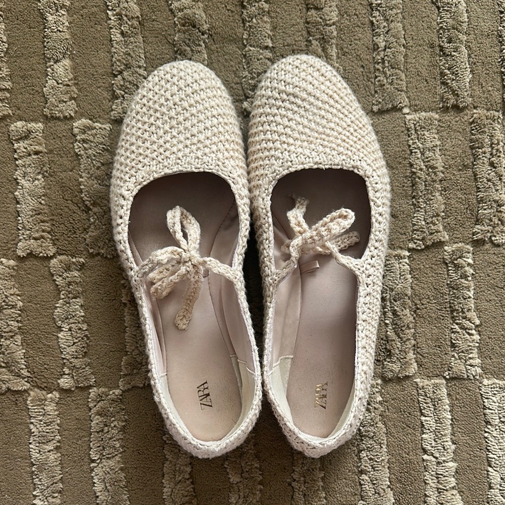 Zara Cream crochet bow flats
